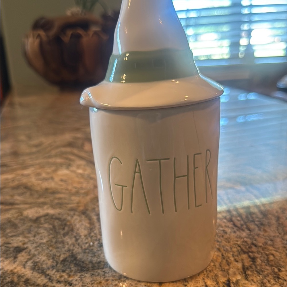 White Ceramic candle  Jar with Green Accents